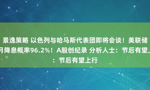 景逸策略 以色列与哈马斯代表团即将会谈！美联储10月降息概率96.2%！A股创纪录 分析人士：节后有望上行