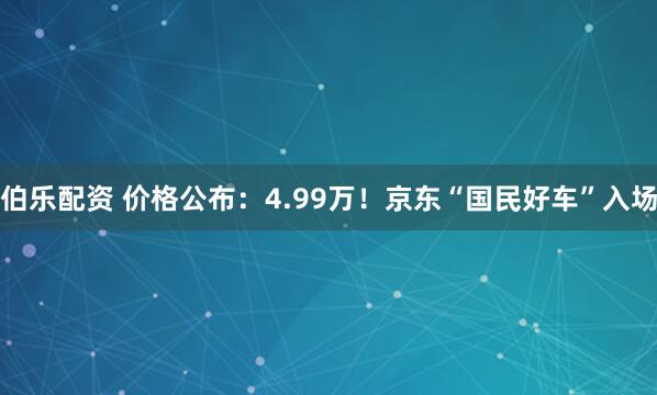 伯乐配资 价格公布：4.99万！京东“国民好车”入场
